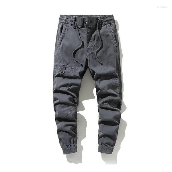 Calça masculina moda masculina carga tática cinza machado cintura elástica joggers exército algodão casual de alta qualidade calças longas de alta qualidade