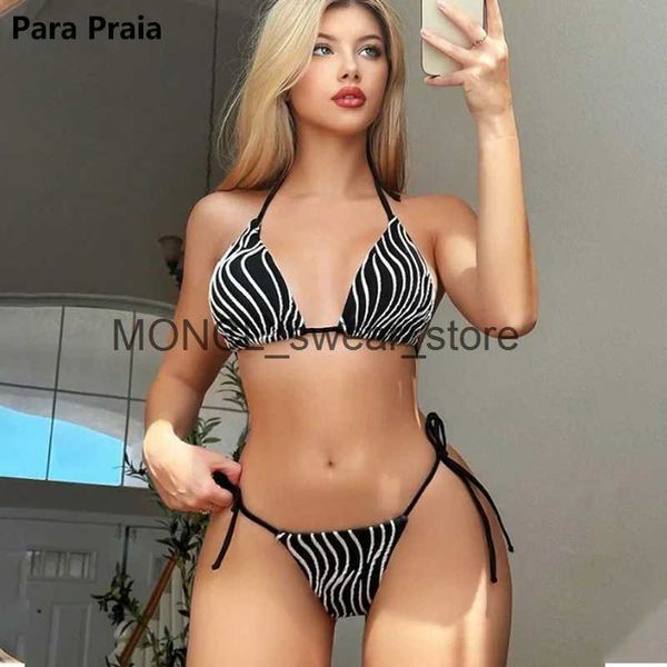 Mutada de banho feminina para Praia 2024 Sexy Black Stripe Biquíni Halter Biquíni Tanja Tarcunda Mulheres de maiô feminino de fêmea de duas peças Conjunto H240507