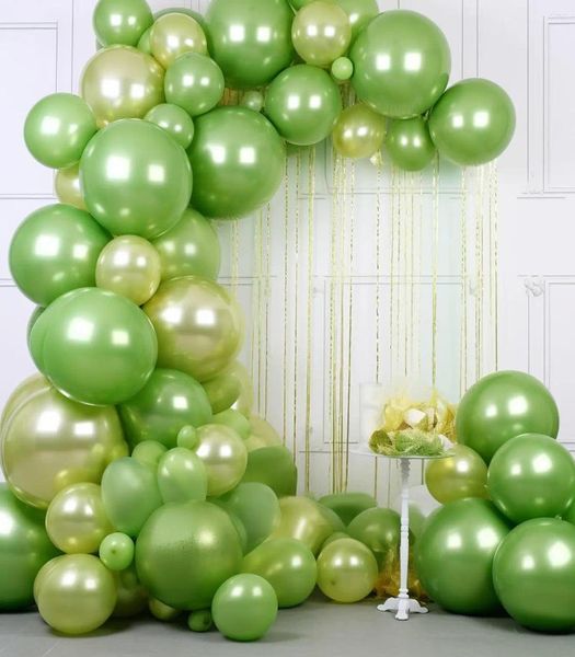 Decoração de festa 127pcs Conjunto de 10 polegadas Balão de látex verde de 10 polegadas 32,8 pés de alumínio azul balões pendurados para pendura