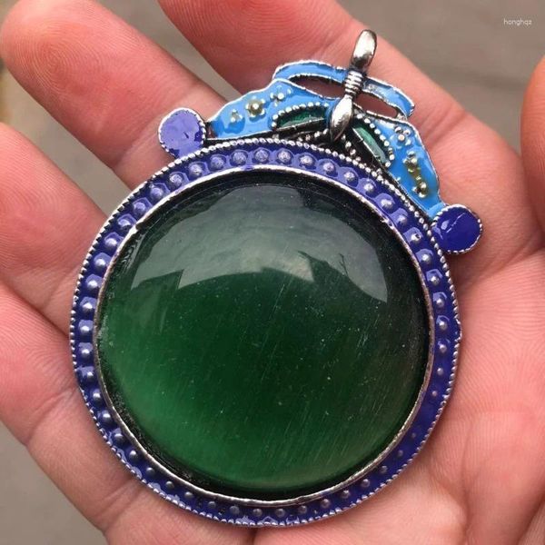 Colares pendentes de colar de opala verde -pingente de prata tibetana