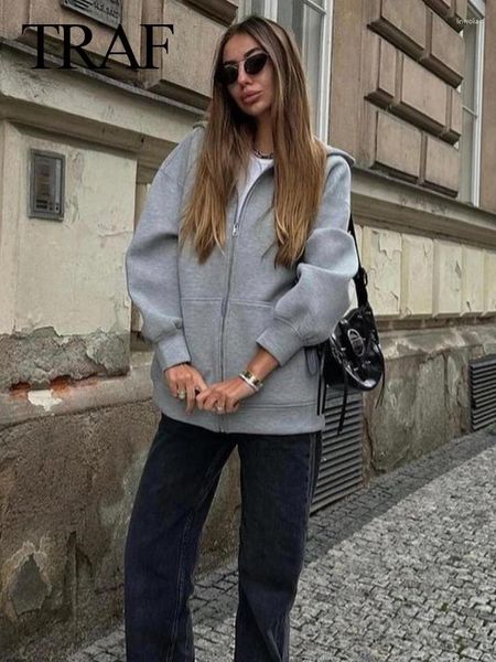 Damenjacken Frauen Modemäntel 2024 Herbst Trend zwei Farben Vordertasche Lose Frau vielseitige Outwear Female Adoter Cardigans