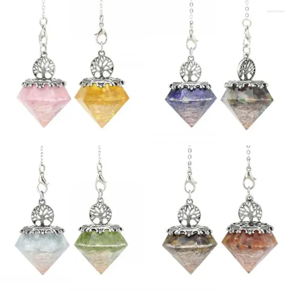 Colares pendentes Árvore da vida Crystal Resina Organ Pêndulos de pedra para doações de adivinhação Amethyst Rose Quartz 7 Chakra Pendulum