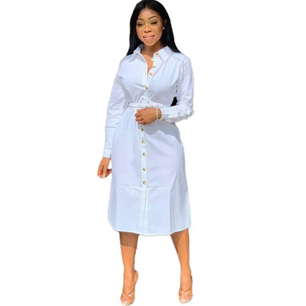 Vestidos 2023 Autumn White Shirt Dress Women Buttonup Buttonup Monons Sleeve Shift Dress Office Lady Ladre