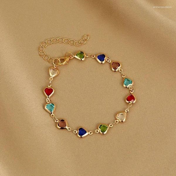 Очаровательные браслеты изящный красочный сердечный браслет для женщин корейский хрустальный циркон металлический цепь браслет вечеринка подарка на день рождения подарки