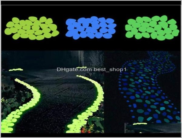 Dekorationen 2550pcs Stein leuchtend im dunklen Gartenkiesel Glow Stones Felsen im Freien Pool Walkways Patio Rasen Qylb5084491