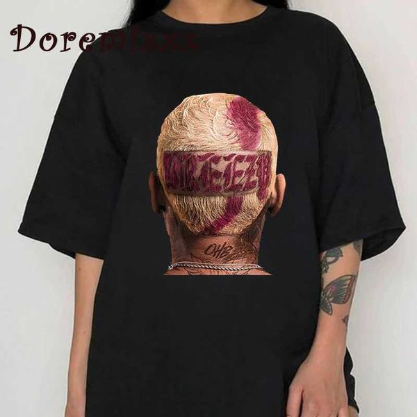 Kadın T-Shirt Chris Brown Grafik T-Shirt Erkek Hip Hop Vintage Giyim Pamuk Erkekler Kısa Kollu Siyah T-Shirt 90S Unisex Street Giyim