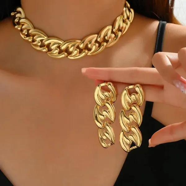 Серьги ожерелья установили 2pcs Большая кубинская цепная серьга золото золото