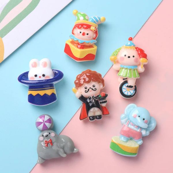 Miniature 100 pezzi in resina Kawaii Circus Elefante Clown Sigillo Figurina Figurina Scrapbook Fai da parte di Pesti fai -da -te abbellimenti artigianali Accessori artigianali