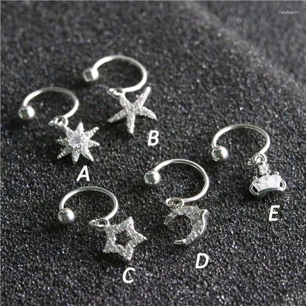 Saplama Küpe Basit mikro kakma zirkon beş sivri yıldız c-şekilli paslanmaz çelik denizyıldızı ay taç küpe moda parti hediyesi