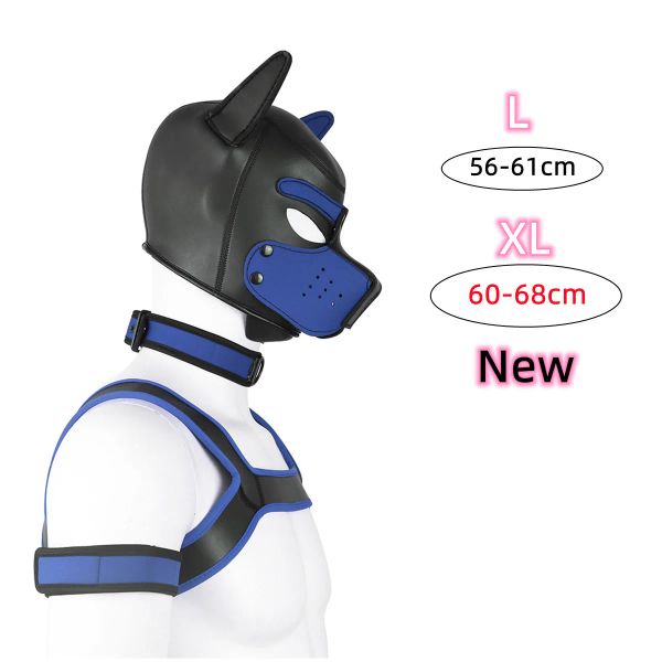 Brinquedos xl de tamanho grande cachorro cosplay neoprene kit de máscara de capuz com tira de tira no peito trajes de sexo de braçadeira para bdsm escravos dramatizando dramatização