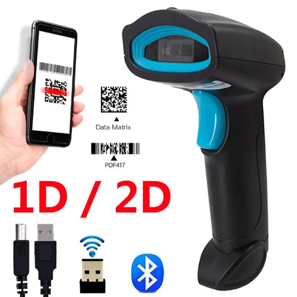 Scanner 1D/2D Barcode Scanner Wired/Wireless/Bluetooth QR -Code -Leser für POS -System, PDF417 Desktop -Scanner für Warehouse Inventory Shop