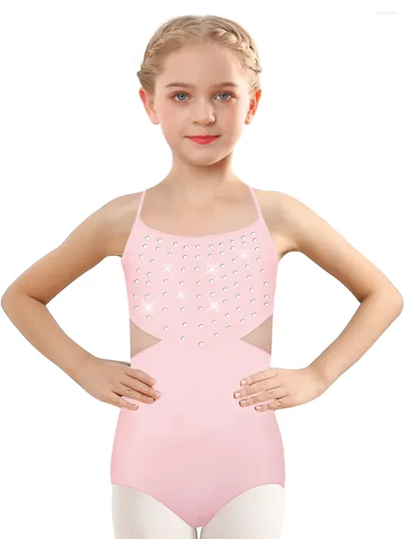 Bühnenbekleidung Mädchen Ballett Camisole Trikots für Tanz Hollow Rücken glänzend vordere Bohrmasch Taille und