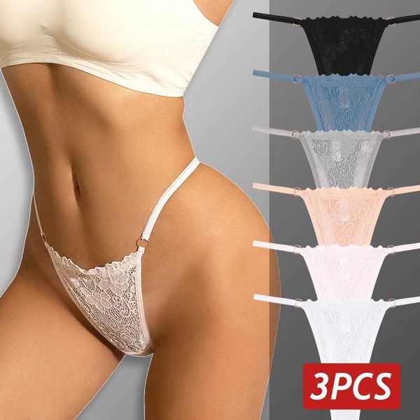 Calcinha feminina lace tanga 3pcs cueca de algodão feminina Sexy lingerie transparente de lingerie transparente feminino lingerie metal anel de metal tênis fino thongl2405