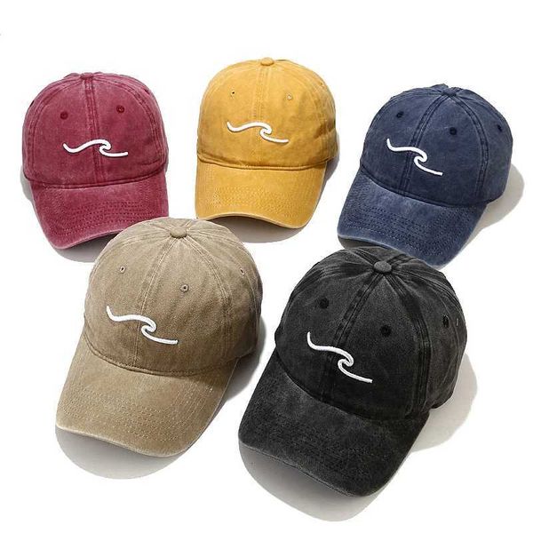 Caps de bola lavados chapéu de pai de algodão para homens mulheres onda bordando beisebol tampa de moda de hip hop snapback chapéu esportivo bon garros y240507