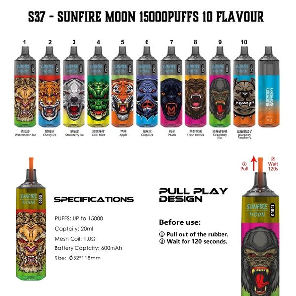 Sunfire originale Sunfire usa e getta 15000/15K VAPE 0MG 20MG 30MG 50MG 10 FLASH FLOW AIRO REGOLABILE 1,0OHM MESH SVOPA VAPE VAPE VAPE ELETTRONICA DI CONIGENZIA ELETTRONICA PER TORNADO