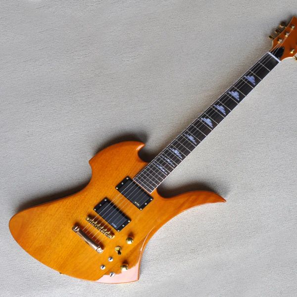 Gitarre ungewöhnliche Form Orange Body E -Gitarre mit goldener Hardware -Rosenholz -Fingerplatte