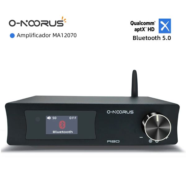 Amplificador Onoorus A80 Power Amplifier Classe D MA12070 80W*2 2.1 HIFI AUDIO AMP USB C DAC Bluetooth 5.0 APTXHD AUX com controle remoto