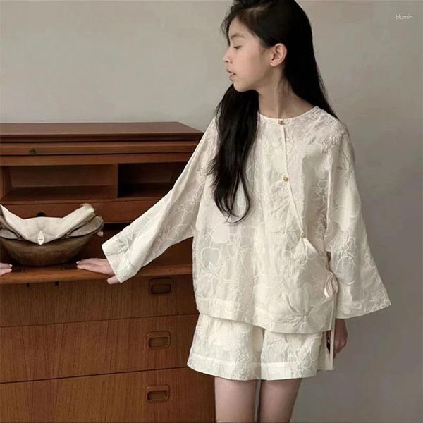 Roupas conjuntos de roupas femininas de estilo chinês hanfu verão 2024 crianças jacquard vestido de três peças conjuntos estrangeiros