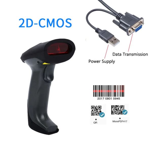Scanner 2D CMOs Wired Handheld Barcode Scanner mit RS232 Schnittstelle Continuous Scanning QR -Code -Barcode -Reader PDF417 Code Evawgib
