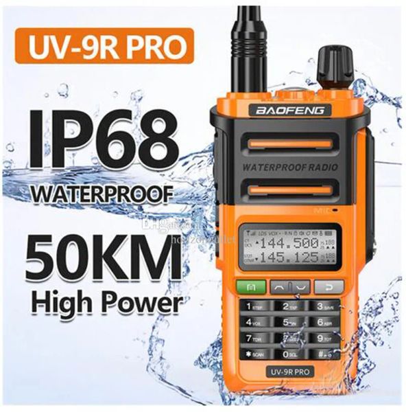 Talkie Baofeng UV 9R Pro 15W IP68 Водонепроницаемая рация Talkie UHF VHF HAM CB Radio обновляется UV9R плюс двумерный 50 -километровый дальний