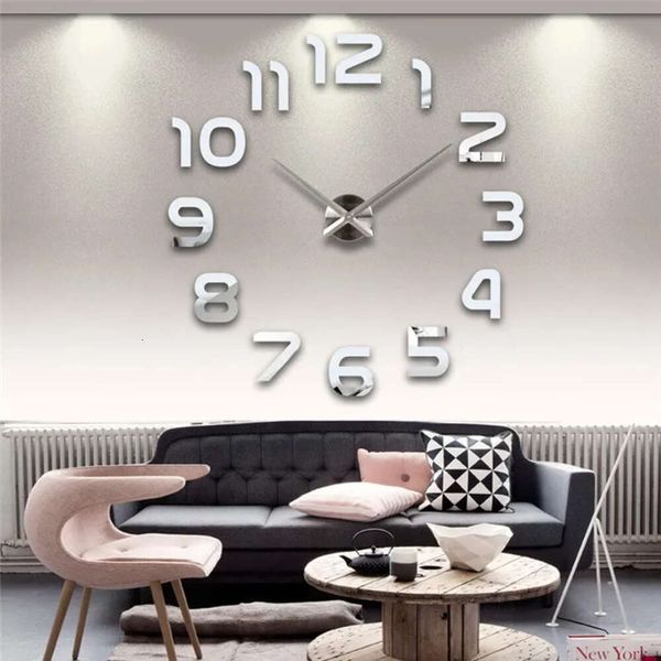 Современное 2022 Большое число зеркало Большой дизайн 3D фоновый фона стена часы DIY домашняя гостиная офис декор искусство
