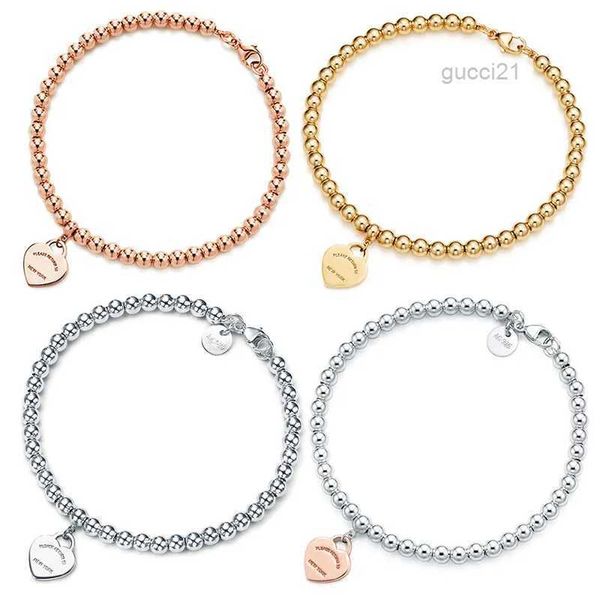 Braccialetti Charm 100 925 argento da 4 mm rotonde perle amore bracciale heart -alevato femmina.