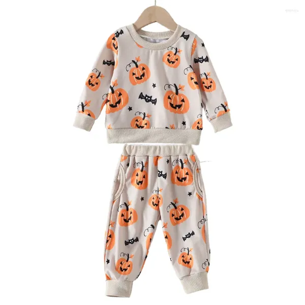 Set di abbigliamento Halloween Set per bambini Spring e Autumn's Men's Pumpkin Stampa pantaloni a maniche lunghe