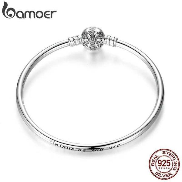 Bangle Bamoer Genuine 925 Fivela de floco de neve esculpida em prata esterlina é única porque você é uma corrente de cobra e pulseira de jóias DIY PAS915 Q240506