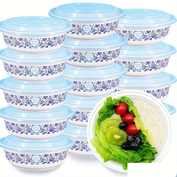 Outra decoração de casa 20pcs de porcelana azul e branca chinesa recipientes de alimentos com tampas para a salada de salada de viagem preparação de refeição ou dhtbv