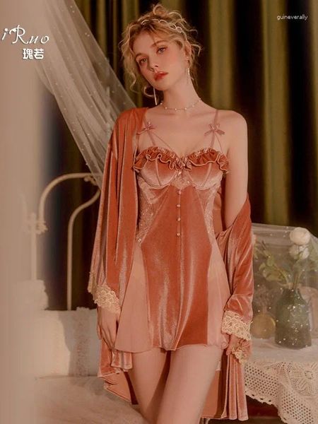 Lässige Kleider tvvovvin Mode Rosette Velvet süße Feste Farbe mit Brustpolstern offener Rücken aufgehängte Schnürkleid Home Kleid ZKX8