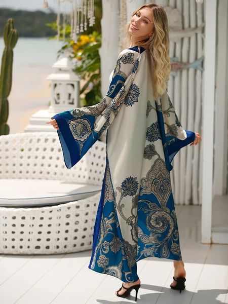 Europa Summer Beach Dresse Cardigan Stit Cocktail Cocktail Sexy Boho Holiday Batwing Sleeve Robe Kimono Kaftan 2023 240426