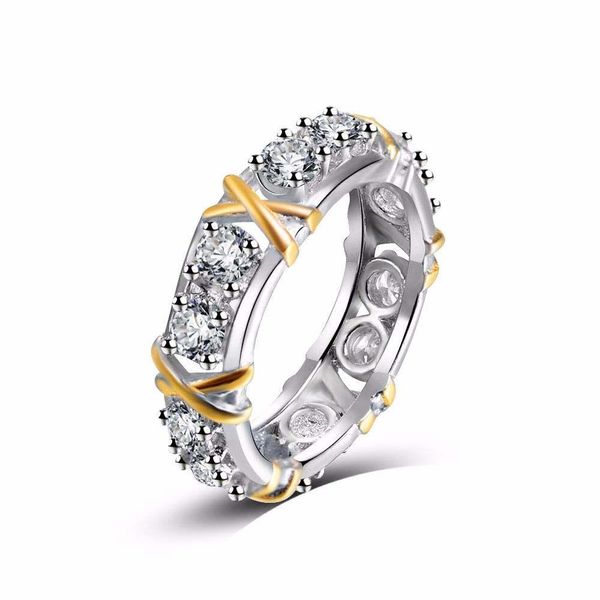 Bandringe Zwei-Farben Klassiker weißer Kristall Pave Frau Sier Color Fashion Hochzeit Schmuck Cross X Form Ring für Frauen beste Geschenk Drop DHW0K