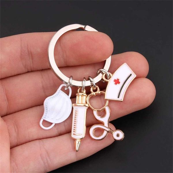 Keychains Lanyards kreative Arzt Krankenschwester Gesichtsmaske Schlüsselbund medizinische Hilfe Personal Keyrings Spritze Stethoskop Schlüsselhalter Auto Bag Anhänger Zubehör