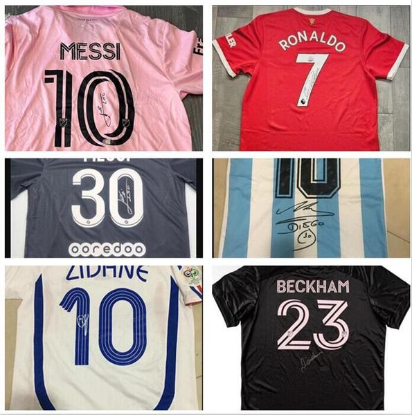 10 Lionel Cristiano 7 Pele Maradona 11 Neymar 5 Zlatan Zidane Mbappe Bruyne Harry Kane firmato autografo autografato camicie autografate