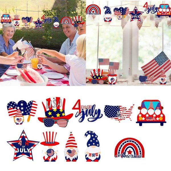 Dekorative Figuren 20 PCs patriotische Ornamente für Baumholz 4. Juli Dekoration Memorial Day Hanging Ornament Amerikanische Flagge Kristall