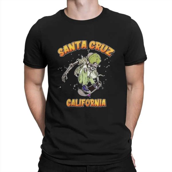 Мужские футболки 2023 Summer Santa Bike Cruz Creative Tshirt for Men Ca Skeleton Skateborter воротнич