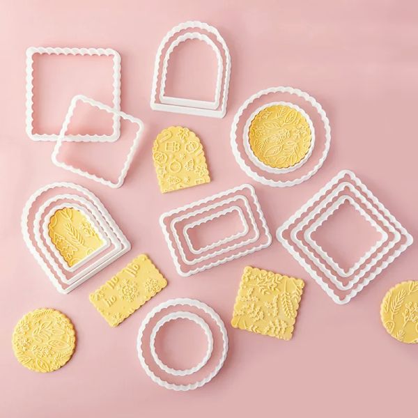 Stampi rotondi a onde quadrate cookie taglio rettangolo ad arco onda geometrica a forma di fondente stampo stampo strumenti di decorazione di decorazioni da cottura stampo