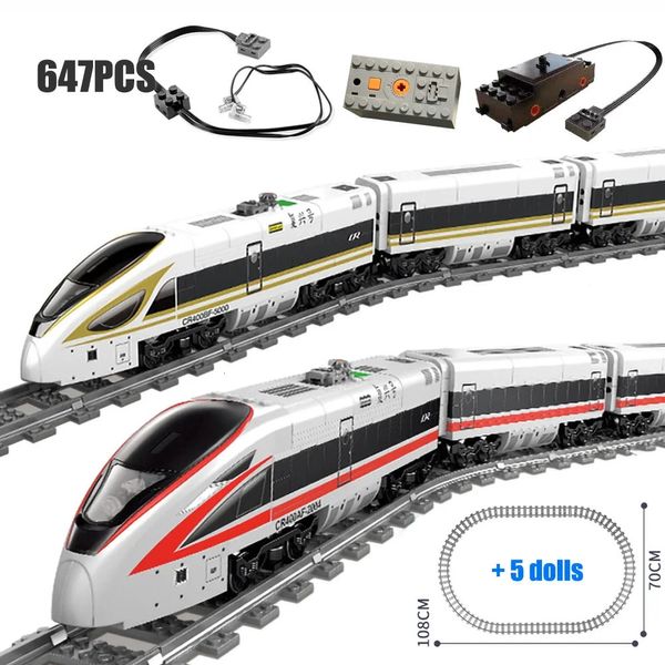 Treno Express Technical Modern Modern Speed Carriage Electric Powerted Track Bolls Educational Building Buildings Bracks Toys for Kids 240428