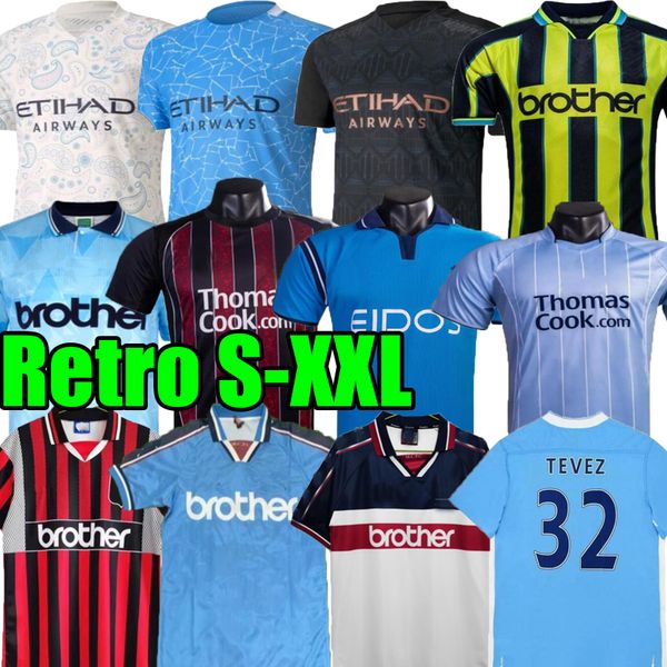 Maglie da uomo 1972 Soccer Retro 97 98 99 00 11 12 1998 1999 2000 2012 2012 Eidos Gallagher Weah Tevez Kun Aguero Dzeko Kompany Vintage Shirts Classic Kit 19 19 20 20 20 20