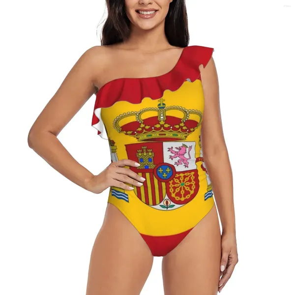 Bandeira feminina de moda de banho da Espanha Pedaço de traje de banho de um ombro de traje impressão Moman de maiô de maiô Monokini