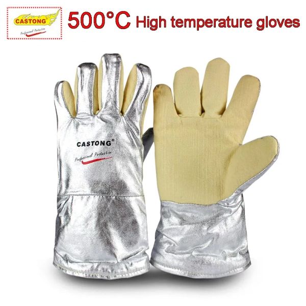 Luvas Castong 500 graus Luvas de alumínio de alumínio de alumínio de 500 graus Luvas de segurança Antiscald Luvas de alta temperatura resistentes