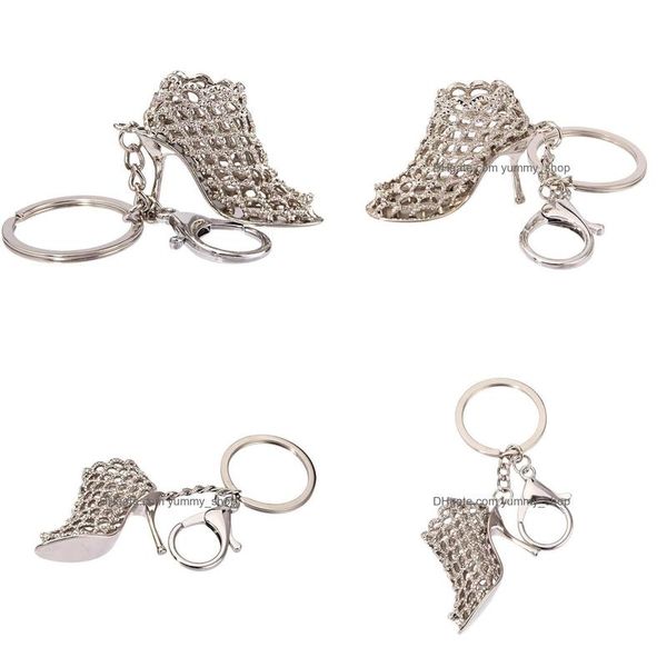 Chave de alcance Fashion High Heels Keychain Sier Ring Shoes Hollow Cadeir Women Jewelry Charm Gifts For Girls Keyring Holder 3,5cmx5cm Drop Dhdkq