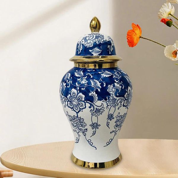 Garrafas de armazenamento Jar de porcelana azul e branco Gengibre de vaso de flor de cerâmica para casamentos Decoração de escritório em casa