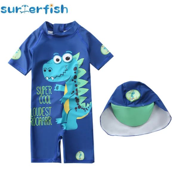 Meninos de banho de banho 2024 Dinosaur UV Baby Bathing Suit Boy Kids One Piece Swimmings Swimming Boy Boy Swimsuits Roupas de banho