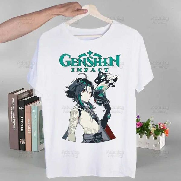 Herren T-Shirts Xiao Anime Game Druck T-Shirt Herren Vintage Wash Gen-Impact Top Tees Harajuku T-Shirt Street Kleidung Hüfte Hop Mens T-Shirtl2405L2405