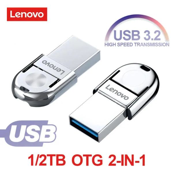 Адаптер Lenovo Metal OTG USB Flash Drive USB 3.2 Высокоскоростной ручки 2IN1 Передача файла 2 ТБ 1 ТБ