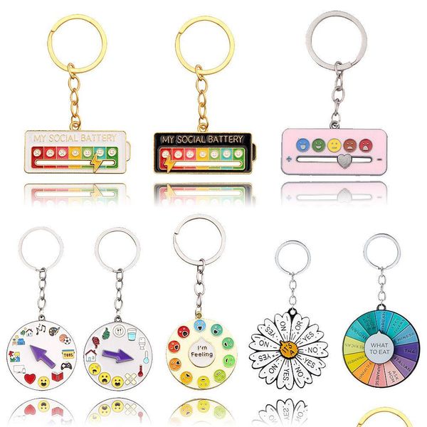 Key Rings Emotional Management Keeychain My Social Battery Enamel Mood per 7 giorni alla settimana Funzionale estetico dono di gioielli fai -da -te dh0gs