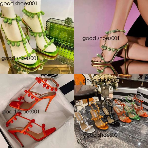 Aquazzura Fashion Sandals Sandals Green Party Party Платье Стилетто мулы бриллианты украшены металлической овчиной на 9,5 см.