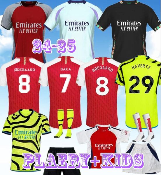 24-25 G.Jesus Saka Havertz Rice Soccer Jerseys 24 25 Ian Wright Smith Rowe pré-partida Whiteout Special Odegaard Martinelli Nketiah 2024 2025 Kits de futebol Camisa masculino crianças crianças crianças