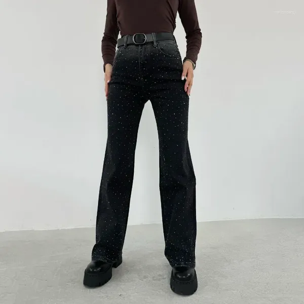 Jeans Feminino Estrela Diamante Diamante Reto Barrel High Smoke Pinta Pants Spring e Autumn Gradiente Longo Mulheres Tyfs18